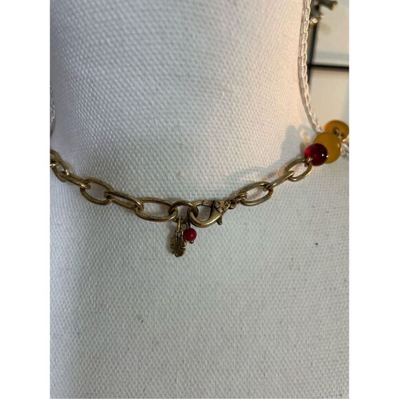 Lucky Brand Gypsy Red Enamel Medallion Gold-Tone Layered Long Necklace - Picture 2 of 8